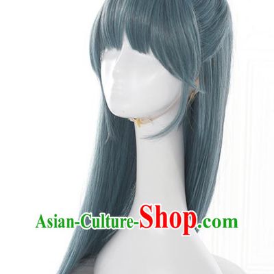 Chinese Traditional Young Hero Grey Wigs Hairpieces Ancient Swordsman Periwig Hair Accessories Handmade Cosplay Knight Headdress