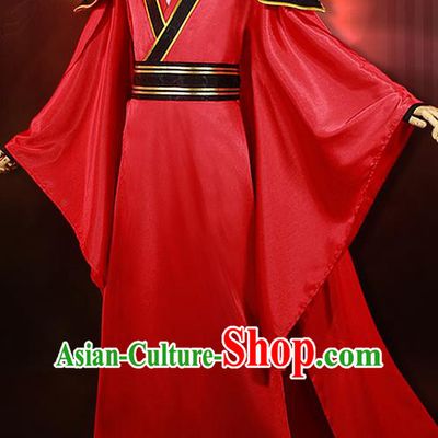 China Cosplay Swordsman Apparels Ancient Young Knight Red Clothing Traditional Wedding Garment Costumes