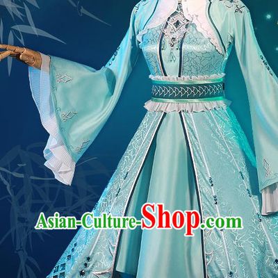 Custom Halloween Swordswoman Clothing Cosplay Female Warrior Garment Costumes Game Dou Luo Da Lu Young Lady Blue Dress