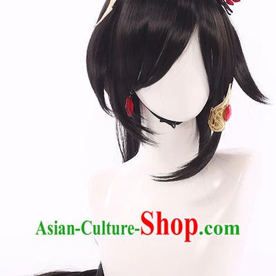 Handmade Traditional Game Princess Hair Accessories Cosplay Fairy Hairpieces Demon Woman Black Wigs