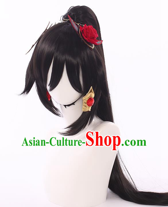 Handmade Traditional Game Princess Hair Accessories Cosplay Fairy Hairpieces Demon Woman Black Wigs Handmade Traditional Game Princess Hair Accessories Cosplay Fairy Hairpieces Demon Woman Black Wigs