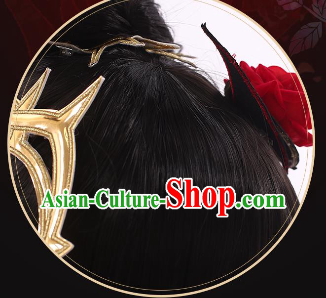 Handmade Traditional Game Princess Hair Accessories Cosplay Fairy Hairpieces Demon Woman Black Wigs Handmade Traditional Game Princess Hair Accessories Cosplay Fairy Hairpieces Demon Woman Black Wigs