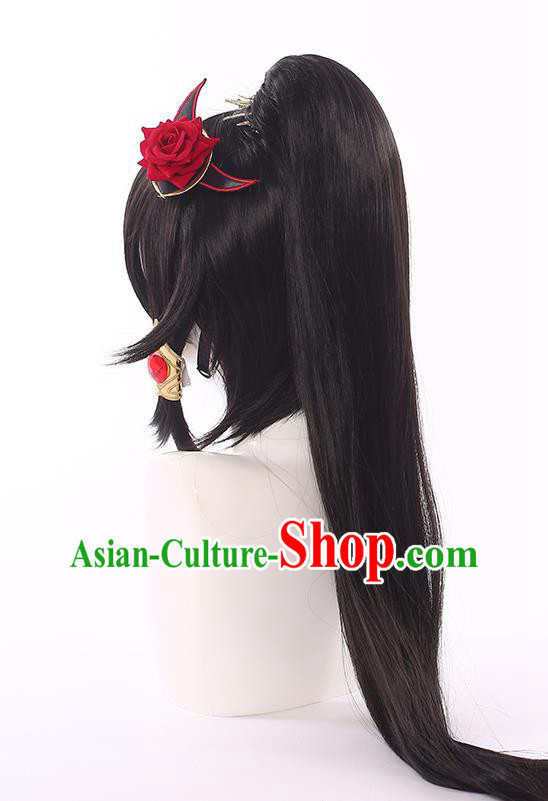 Handmade Traditional Game Princess Hair Accessories Cosplay Fairy Hairpieces Demon Woman Black Wigs Handmade Traditional Game Princess Hair Accessories Cosplay Fairy Hairpieces Demon Woman Black Wigs