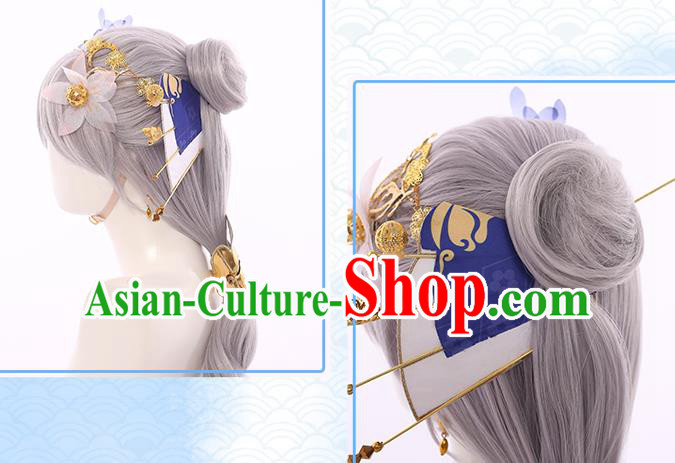 Handmade Demon Angel Grey Wigs Traditional Game Princess Hair Accessories Cosplay Fairy Hairpieces Handmade Demon Angel Grey Wigs Traditional Game Princess Hair Accessories Cosplay Fairy Hairpieces