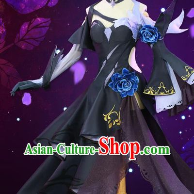 Custom Cartoon Young Lady Clothing Cosplay Angel Garment Costumes Female Warrior Black Dress