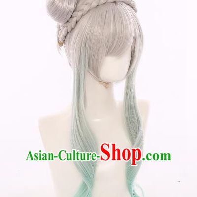 Handmade Traditional Game Young Lady Hair Accessories Cosplay Goddess Hairpieces Ancient Fairy Princess Gray Wigs