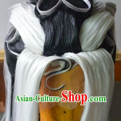 China Cosplay Demon Queen Hairpieces Ancient Empress Wigs Headdress Traditional Puppet Show Taoist Nun Hair Accessories