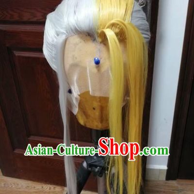 China Ancient Female Knight Wigs Headdress Traditional Game Role Swordswoman Hair Accessories Cosplay Heroine Hairpieces
