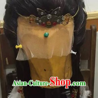 Chinese Ancient Prince Periwig Hair Accessories Handmade Cosplay Swordsman Headdress Traditional Puppet Show Beijing King Wigs Hairpieces