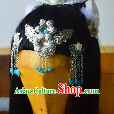 China Ancient Goddess Wigs Headdress Traditional Eternal Love Bai Qian Hair Accessories Cosplay Queen Hairpieces