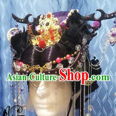 China Cosplay Swordswoman Hair Crown Ancient Goddess Hairpins Traditional Puppet Show Queen Hair Accessories