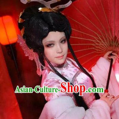 China Traditional Puppet Show Han Yancui Hair Accessories Cosplay Goddess Hairpieces Ancient Imperial Consort Wigs Hairpins Headdress