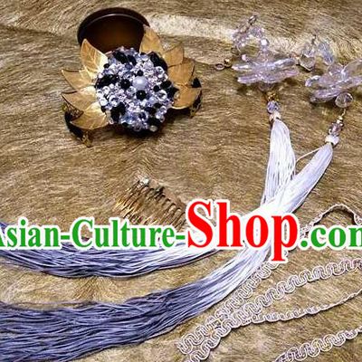Chinese Handmade Cosplay Swordsman Headpieces Traditional Puppet Show Tan Wuyu Hairdo Crown Ancient Immortal Hair Accessories