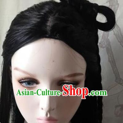 China Traditional Song Dynasty Young Lady Hair Accessories Cosplay Female Knight Gu Xiang Wigs Headwear Ancient Swordswoman Hairpieces