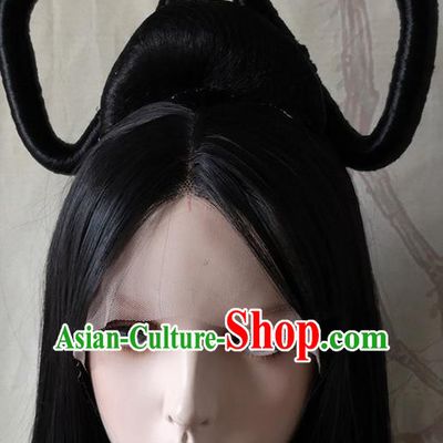 China Ancient Palace Lady Hairpieces Traditional Classical Dance Hair Accessories Cosplay Imperial Consort Front Lace Wigs Headwear