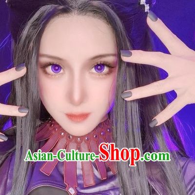 China Cosplay Moon Goddess Front Lace Wigs Headwear Ancient Palace Lady Hairpieces Traditional Classical Dance Hair Accessories