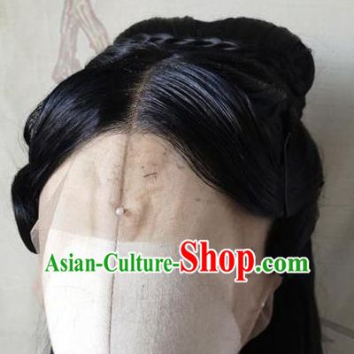 China Cosplay Palace Lady Front Lace Wigs Headwear Ancient Young Beauty Hairpieces Traditional Song Dynasty Princess Hair Accessories