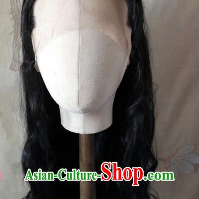 Chinese Ancient Swordsman Hair Accessories Handmade Cosplay Young Hero Hairpieces Ming Dynasty Knight Curly Wigs Headdress