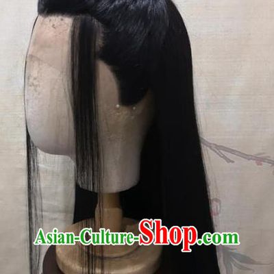 Chinese Traditional Hanfu Front Lace Wigs Headdress Ancient Young Childe Hair Accessories Handmade Cosplay Swordsman Hairpieces