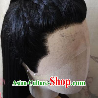 Chinese Ancient Young Knight Hair Accessories Cosplay Swordsman Jin Guangyao Hairpieces Traditional Hanfu Handmade Front Lace Wigs Headdress