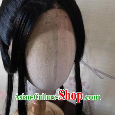 China Ancient Swordswoman Hairpieces Traditional Hanfu Hair Accessories Cosplay Female Knight Front Lace Wigs Headwear