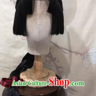 China Cosplay Fairy Front Lace Wigs Headwear Ancient Swordswoman Hairpieces Traditional Hanfu Hair Accessories