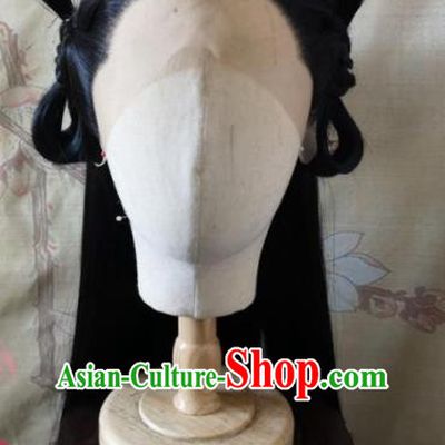 China Cosplay Novoland Eagle Flag Bai Zhou Front Lace Wigs Headwear Ancient Princess Hairpieces Traditional Hanfu Young Beauty Hair Accessories