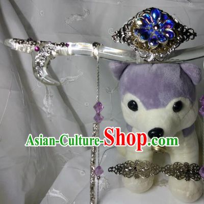 Chinese Cosplay Swordsman Hairdo Crown and Hairpins Traditional Puppet Show Su Huanzhen Headdress Ancient Emperor Accessories