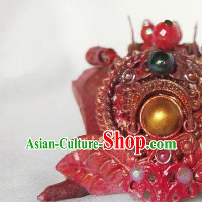Chinese Ancient Royal King Hair Accessories Cosplay Swordsman Red Hairdo Crown Traditional Puppet Show Shangguan Hongxin Headdress