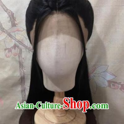 China Traditional Drama The Untamed Jiang Yanli Hair Accessories Cosplay Swordswoman Front Lace Wigs Headwear Ancient Young Lady Hairpieces