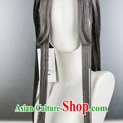 Chinese Cosplay Taoist Priest Hairpieces Traditional JX Online Black Wigs Headdress Ancient Swordsman Hair Accessories