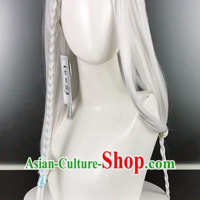 Chinese Traditional Hanfu White Wigs Headdress Ancient Swordsman Hair Accessories Cosplay Young Hero Hairpieces