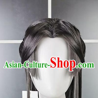 China Cosplay Penglai Princess Black Wigs Headwear Ancient Young Lady Hairpieces Traditional Hanfu Swordswoman Hair Accessories