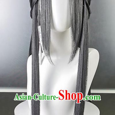 China Ancient Young Lady Hairpieces Traditional Qin Dynasty Swordswoman Hair Accessories Cosplay Female Knight Black Wigs Headwear