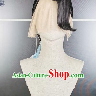 Chinese Traditional Handmade Front Lace Wigs Headdress Ancient Young Hero Hair Accessories Cosplay Swordsman Hairpieces