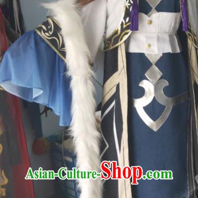 China Ancient Young Childe Clothing Traditional Game Role Sima Yi Garment Costumes Cosplay Swordsman Navy Apparels