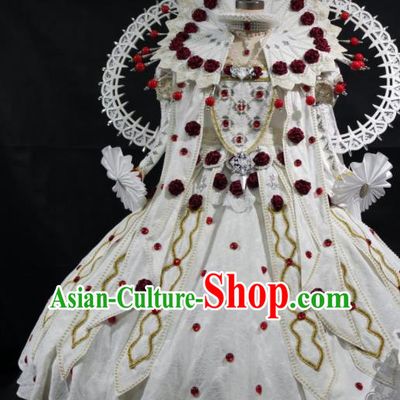Top Halloween Fancy Ball Garment Costume Cartoon Magic Queen Clothing Cosplay Monarchess White Dress Clothing