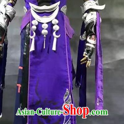 China Cosplay Swordsman Armor Apparels Ancient Young General Purple Clothing Traditional JX Online Chivalrous Kawaler Garment Costumes
