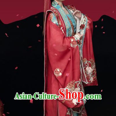 China Song Dynasty Empress Red Hanfu Dress Apparels Traditional Wedding Historical Clothing Ancient Court Beauty Garment Costumes