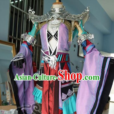 Custom Chinese Ancient Princess Clothing Cosplay Swordswoman Garment Costumes Traditional Female Warrior Purple Dress Outfits