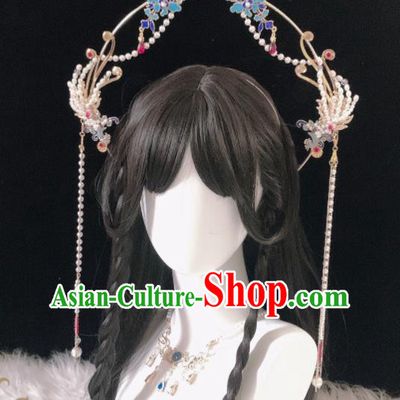 Handmade China Queen Phoenix Chaplet Headdress Cosplay Goddess Royal Crown Halloween Performance Hair Accessories