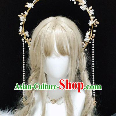 Handmade Halloween Performance Hair Accessories Baroque Queen Daisy Chaplet Headdress Cosplay Goddess Royal Crown