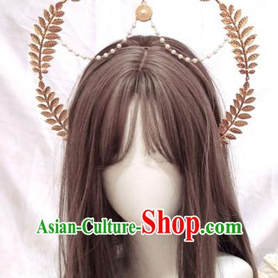 Handmade Baroque Queen Tiara Headdress Cosplay Angel Golden Royal Crown Retro Goddess Hair Accessories