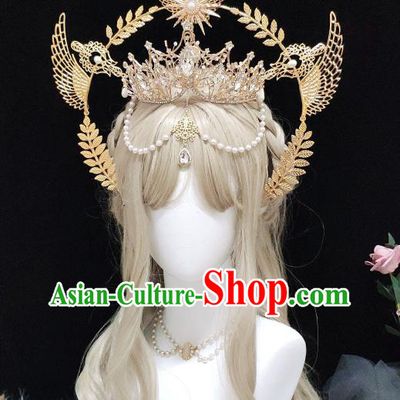Handmade Cosplay Angel Golden Royal Crown Retro Goddess Hair Accessories Baroque Queen Aureole Headdress