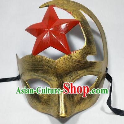 Handmade Stage Show Decorations Halloween Male Headpiece Cosplay Warrior Red Star Mask Masque Face Accessories