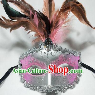 Handmade Masque Face Accessories Halloween Feather Headdress Cosplay Angel Pink Mask