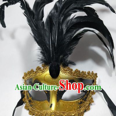 Handmade Masque Show Face Accessories Halloween Feather Headdress Cosplay Angel Golden Mask