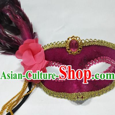 Handmade Cosplay Angel Wine Red Mask Masque Face Accessories Stage Show Decorations Halloween Feather Headdress