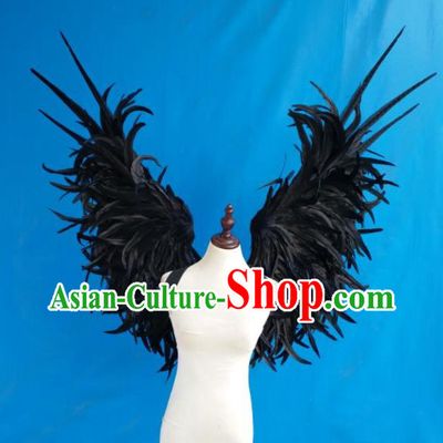 Top Opening Dance Deluxe Black Feather Wings Brazilian Parade Accessories Halloween Catwalks Back Decorations Cosplay Demon Angel Props