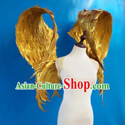 Top Miami Angel Props Opening Dance Golden Feather Wings Brazilian Parade Catwalks Accessories Halloween Cosplay Back Decorations